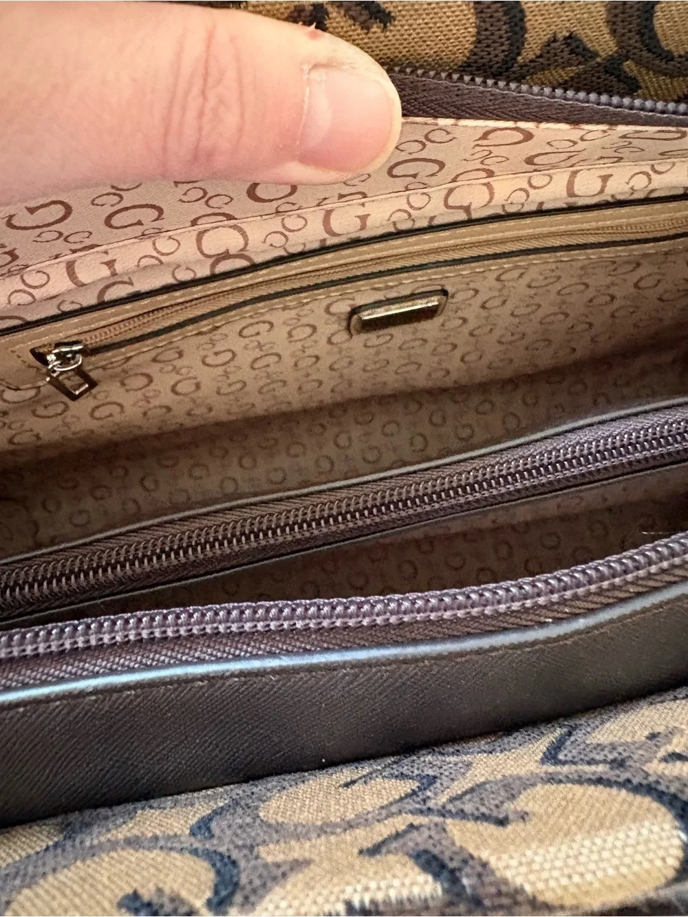 GUESS Brown Logo Jacquard Tote with Dark Brown Trim